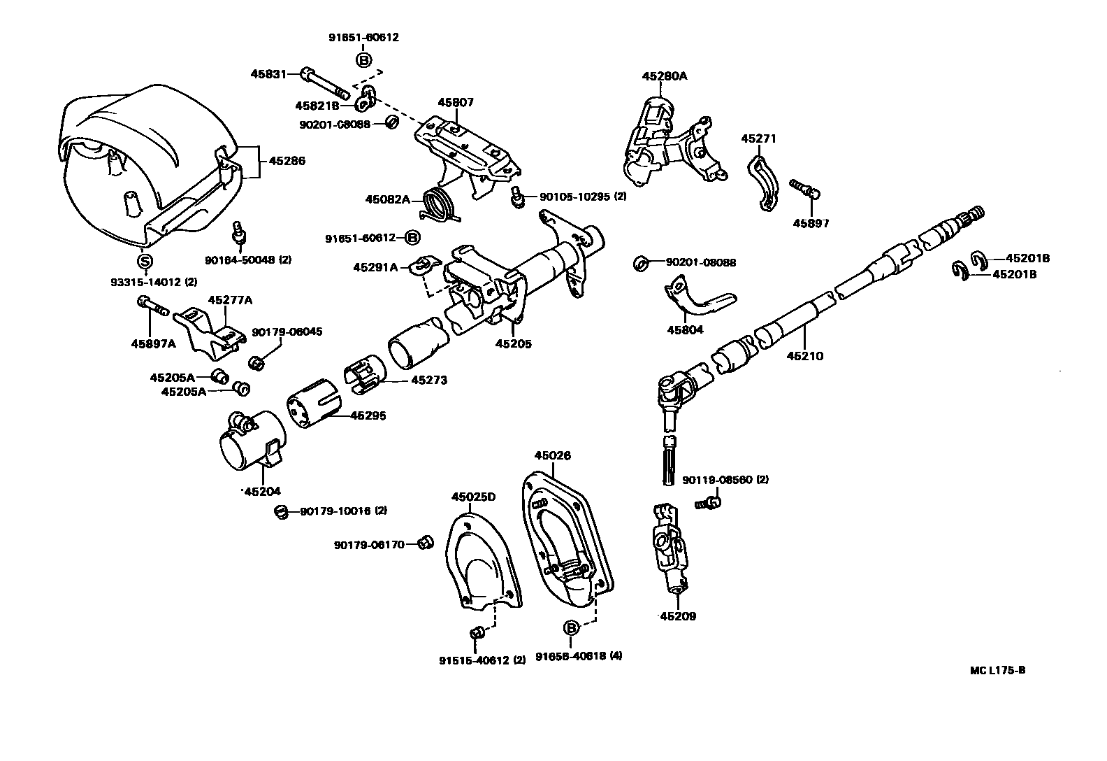 Toyota COROLLA Steering Column & Shaft EPC diagram — MCL175B