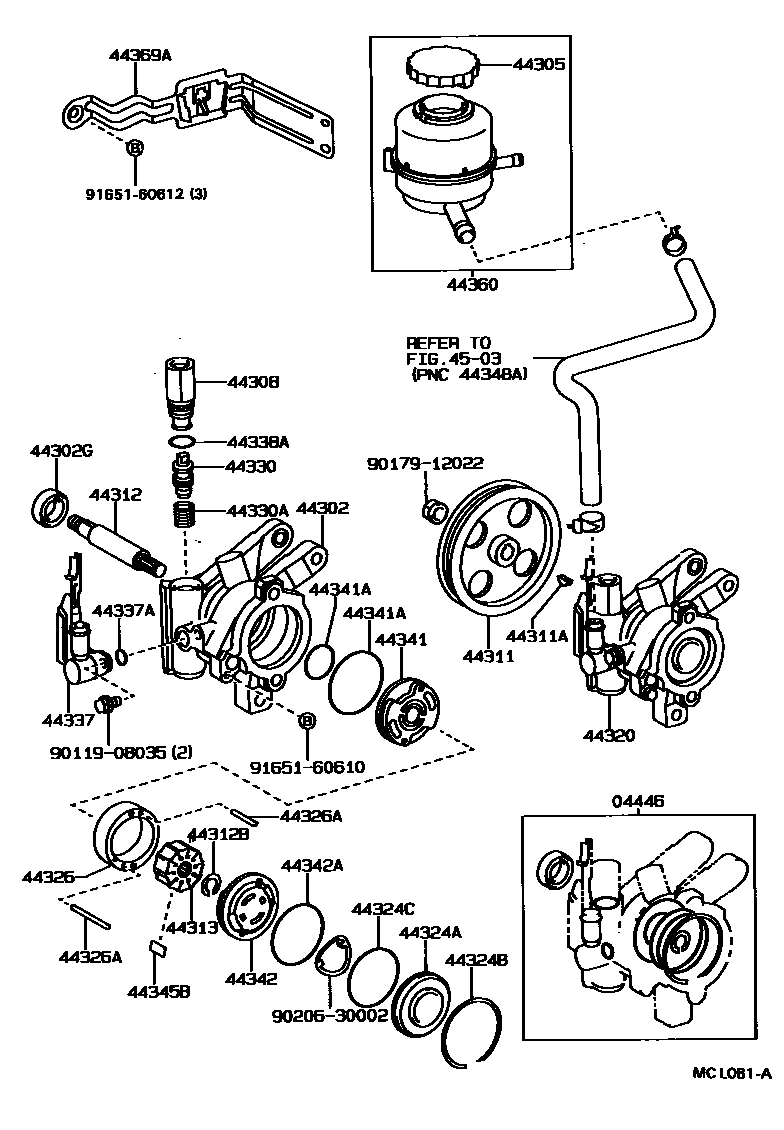Toyota COROLLA 叶片泵和储油罐(动力转向) EPC diagram — MCL081A
