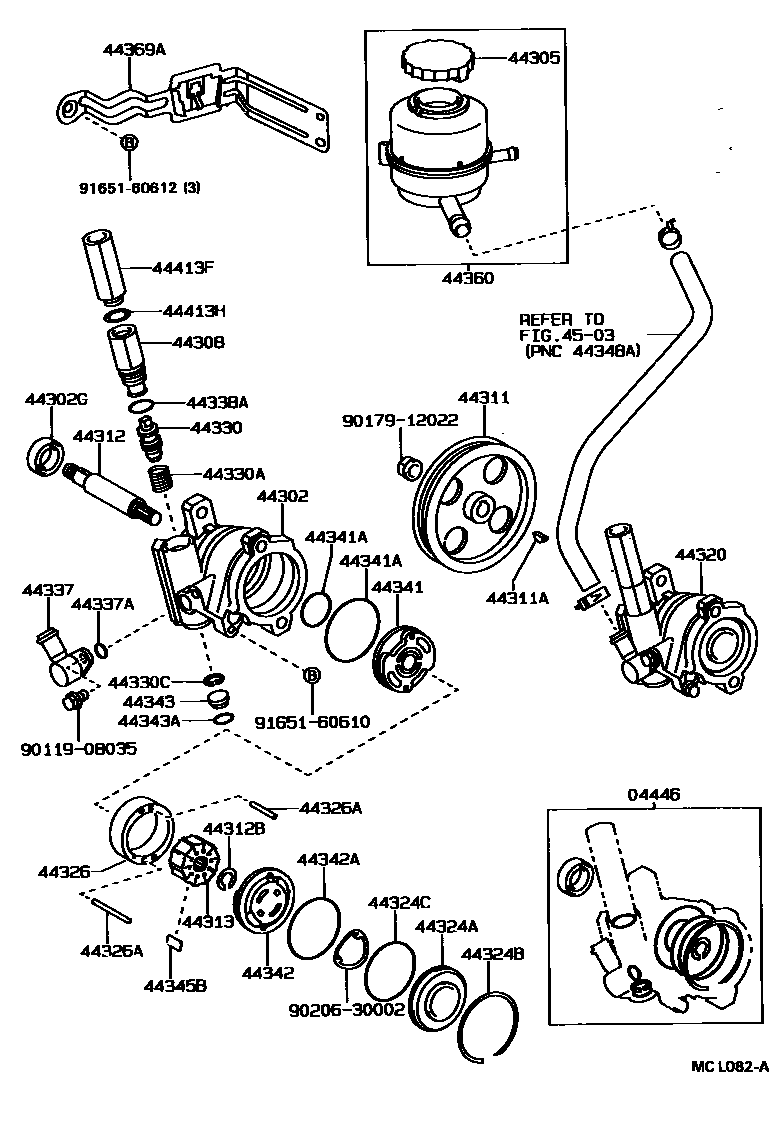 Toyota COROLLA 叶片泵和储油罐(动力转向) EPC diagram — MCL082A