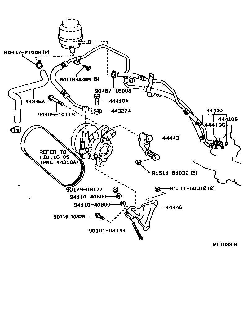Toyota COROLLA 动力转向配管 EPC diagram — MCL083B