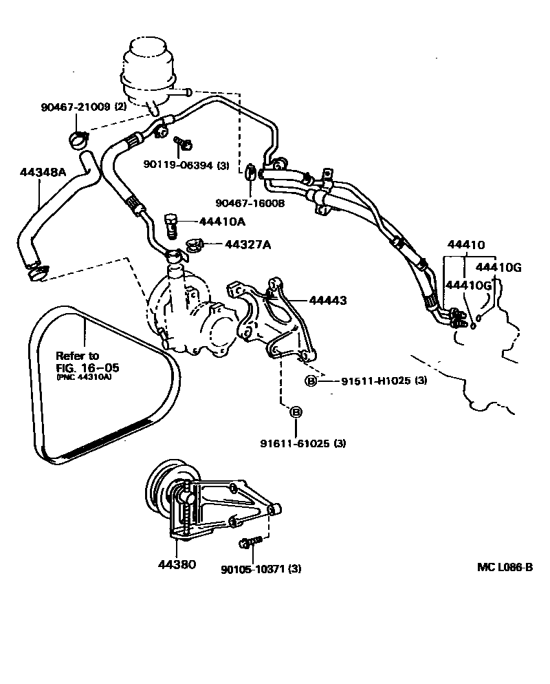 Toyota COROLLA 动力转向配管 EPC diagram — MCL086B