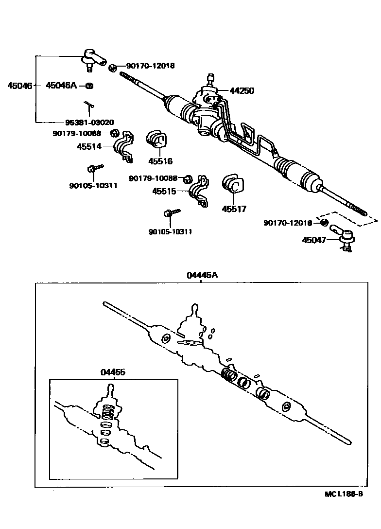 Toyota COROLLA 前转向齿轮和连杆 EPC diagram — MCL188B