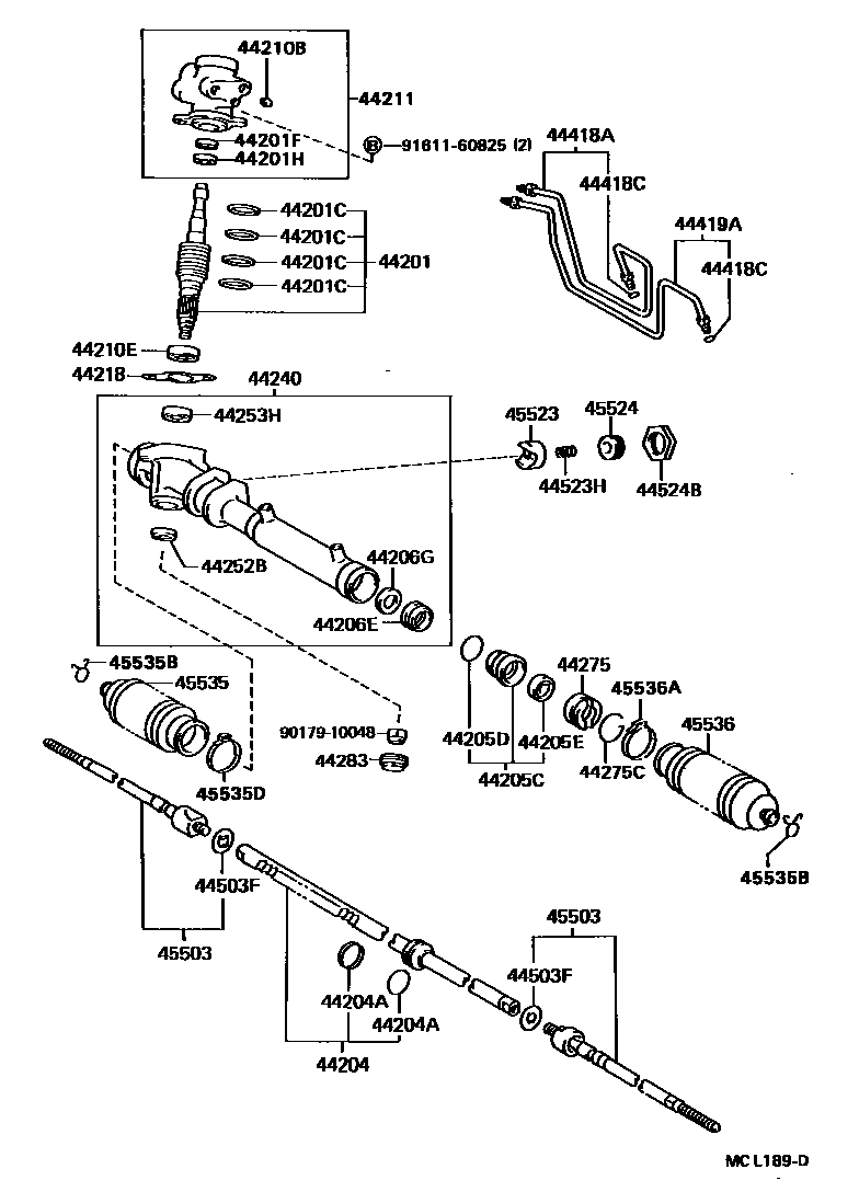Toyota COROLLA 前转向齿轮和连杆 EPC diagram — MCL189D