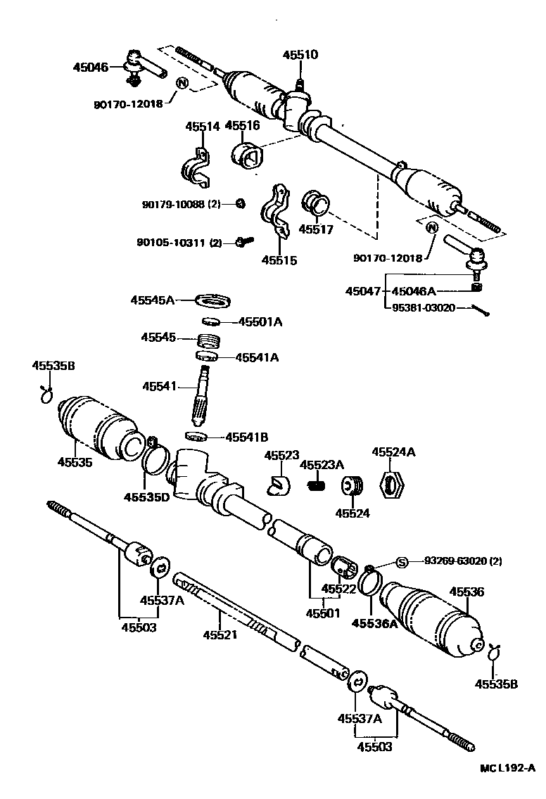 Toyota COROLLA 前转向齿轮和连杆 EPC diagram — MCL192A