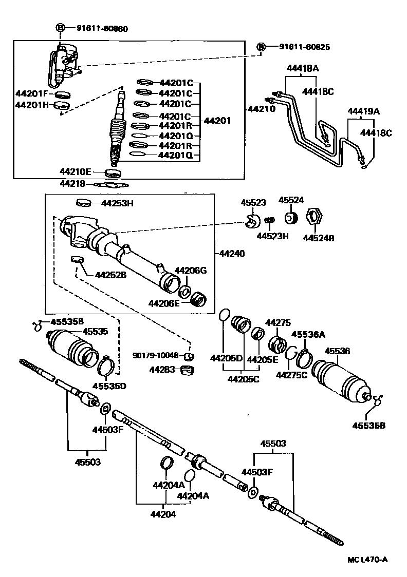 Toyota COROLLA 前转向齿轮和连杆 EPC diagram — MCL470A