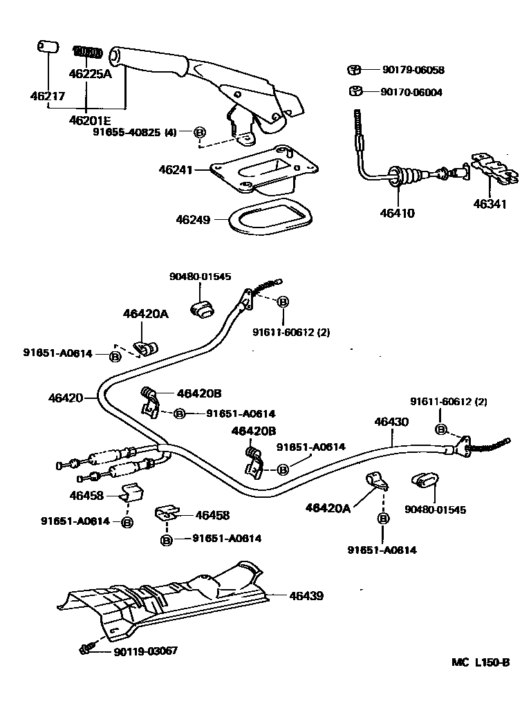 Toyota COROLLA Parking Brake & Cable EPC diagram — MCL150B