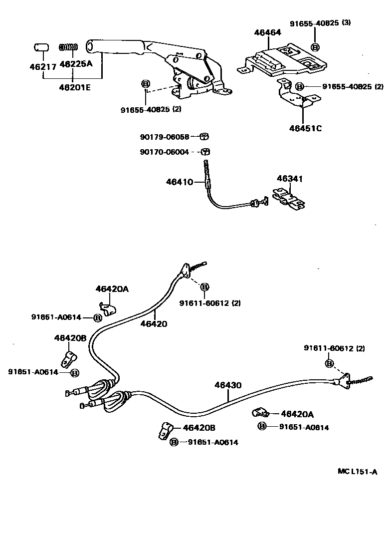 Toyota COROLLA Parking Brake & Cable EPC diagram — MCL151A
