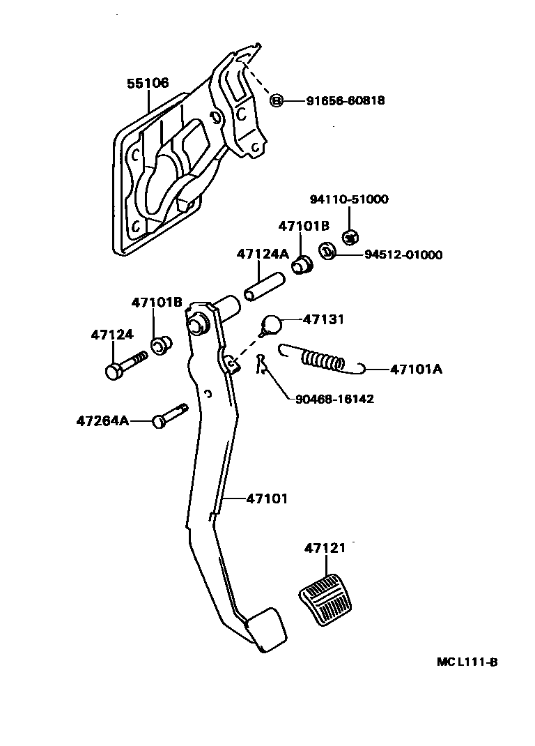 Toyota COROLLA Brake Pedal & Bracket EPC diagram — MCL111B