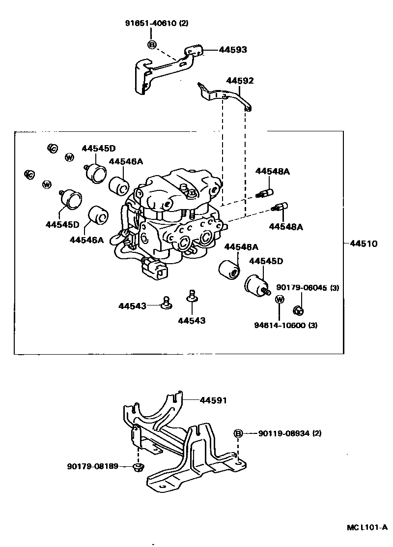 Toyota COROLLA 制动配管和卡箍 EPC diagram — MCL101A