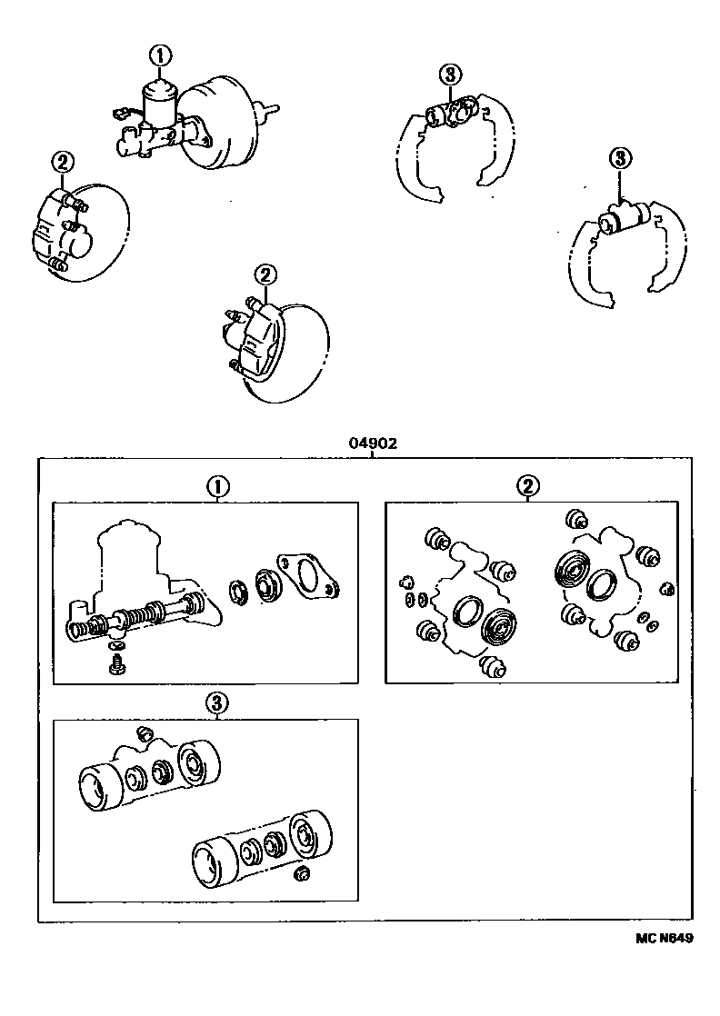 Toyota COROLLA 制动器保养组件 EPC diagram — MCN649