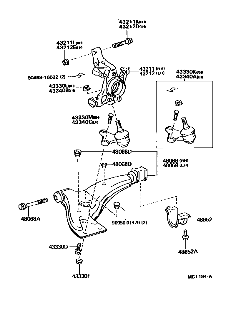 Toyota COROLLA 前桥控制臂和转向节 EPC diagram — MCL194A