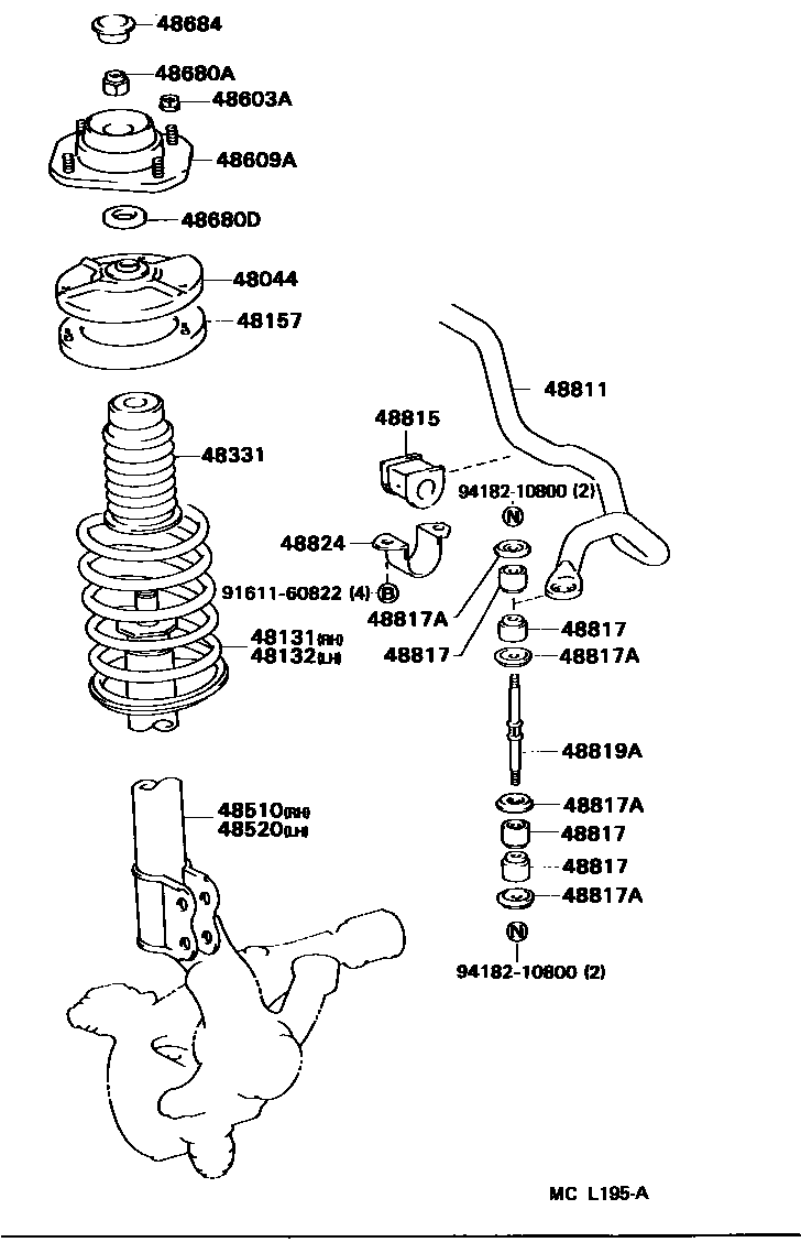 Toyota COROLLA Front Spring & Shock Absorber EPC diagram — MCL195A