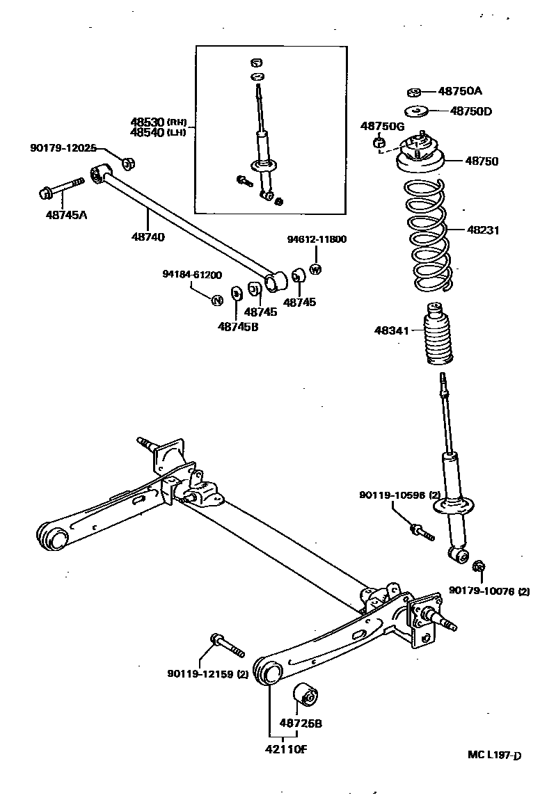 Toyota COROLLA Rear Spring & Shock Absorber EPC diagram — MCL197D