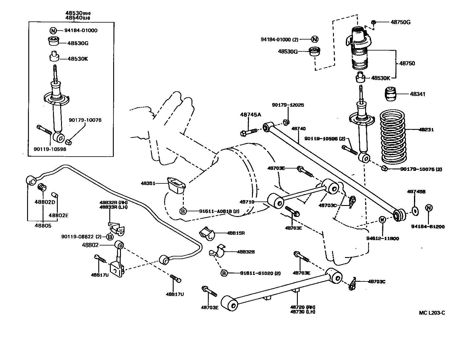 Toyota COROLLA Rear Spring & Shock Absorber EPC diagram — MCL203C