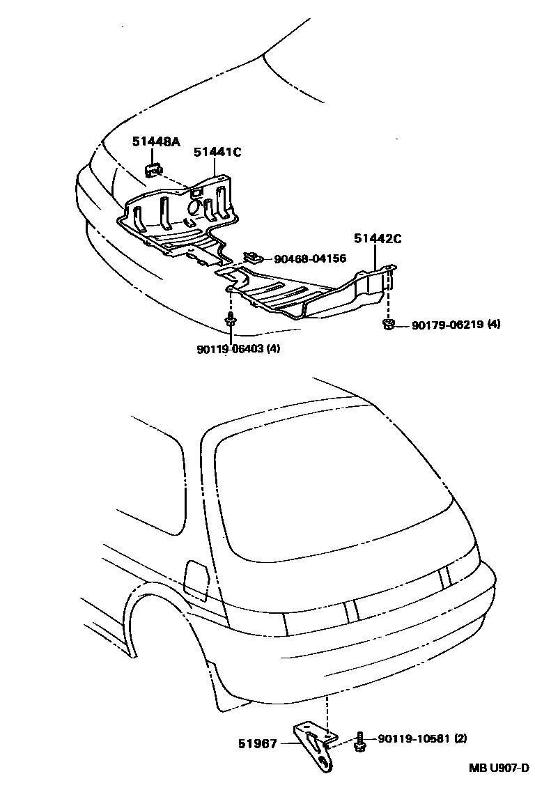 Toyota COROLLA 悬架横梁和发动机底罩 EPC diagram — MBU907D