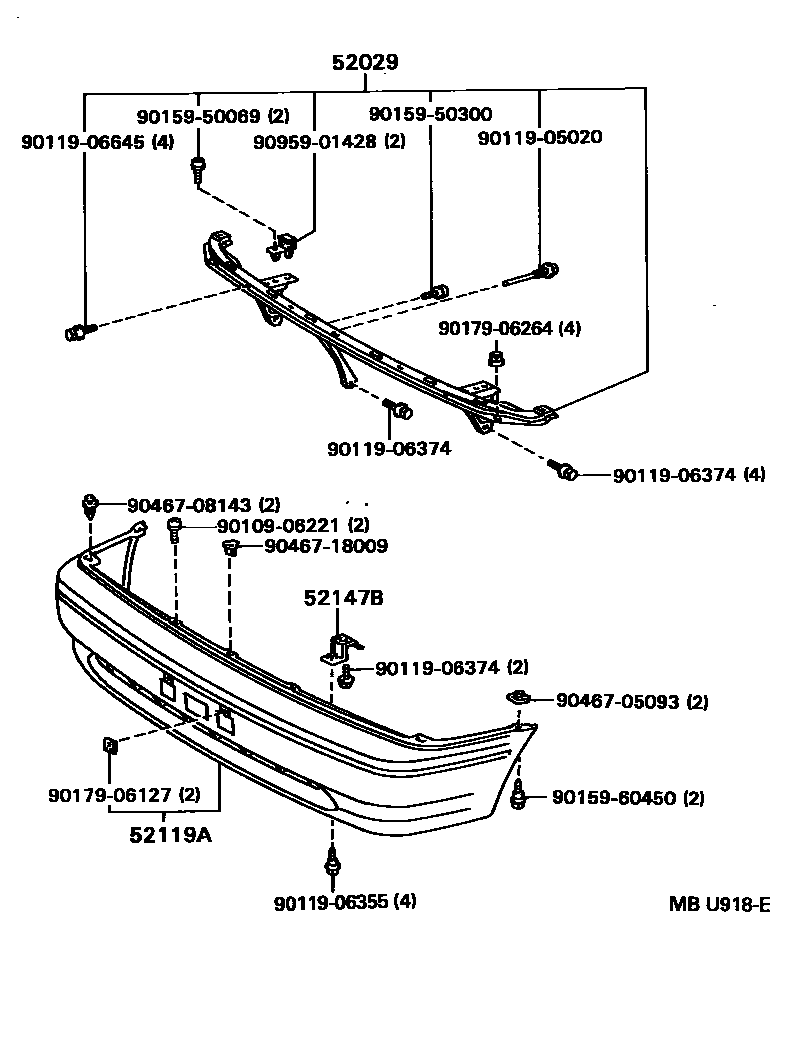 Toyota COROLLA 前保险杠及附件 EPC diagram — MBU918E