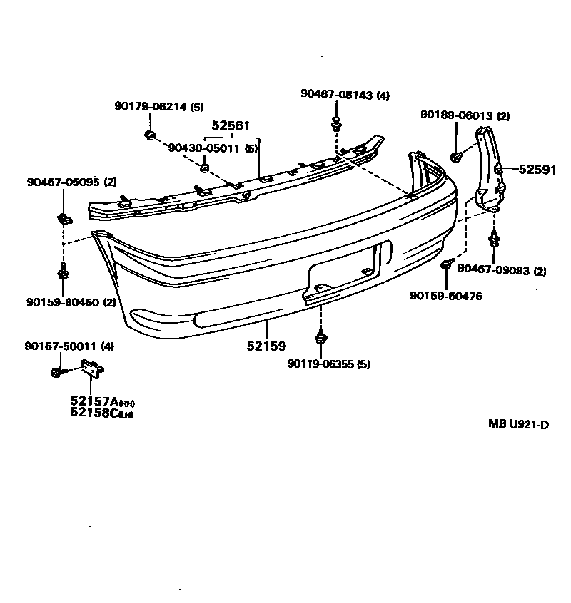 Toyota COROLLA 后保险杠及附件 EPC diagram — MBU921D