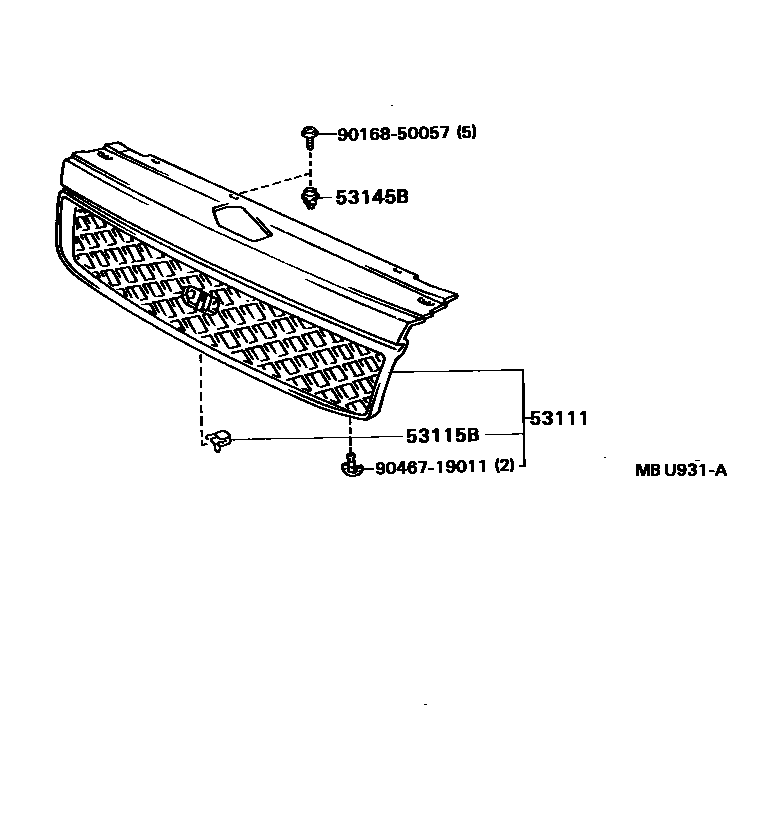 Toyota COROLLA radiator grille EPC diagram — MBU931A