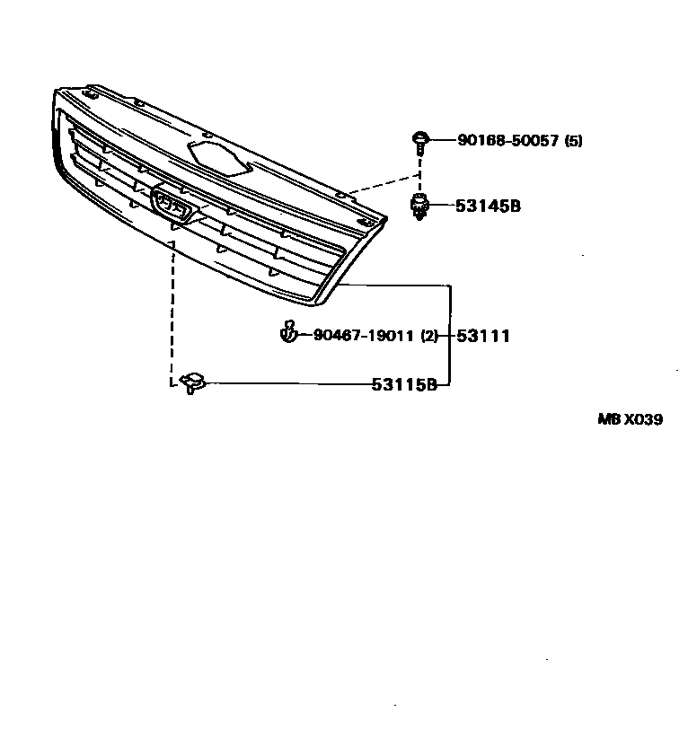 Toyota COROLLA radiator grille EPC diagram — MBX039