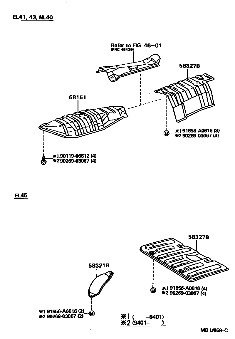 Toyota COROLLA 地板隔热垫 EPC diagram — MBU959C