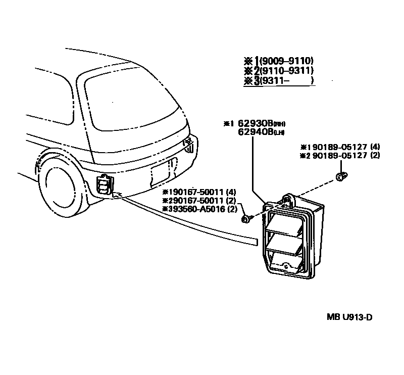 Toyota COROLLA 车侧通风装置 EPC diagram — MBU913D