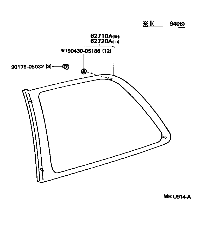 Toyota COROLLA 角窗 EPC diagram — MBU914A