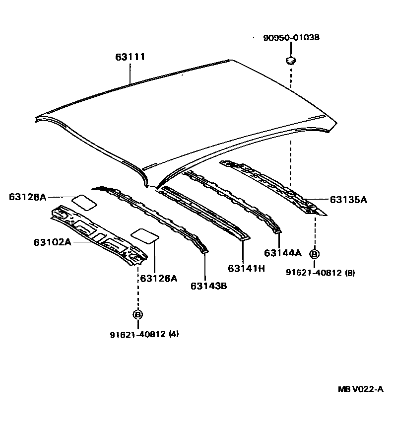Toyota COROLLA 天窗板和背窗玻璃 EPC diagram — MBV022A