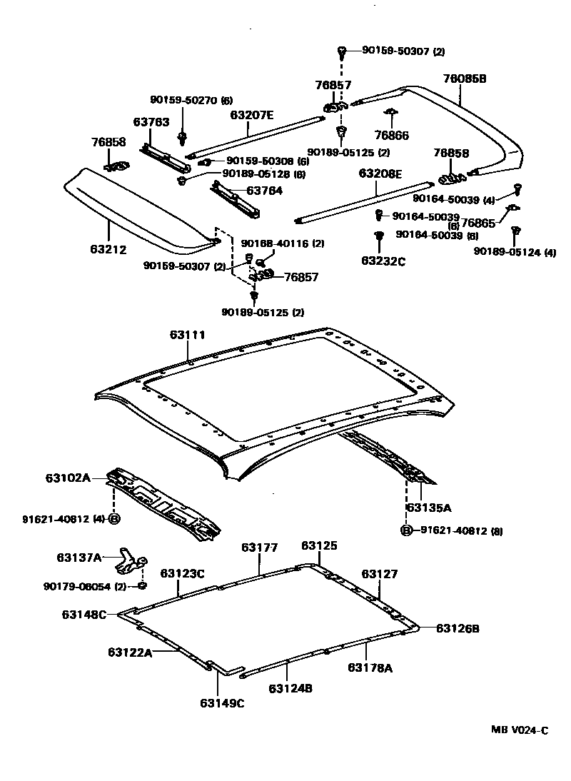 Toyota COROLLA 天窗板和背窗玻璃 EPC diagram — MBV024C