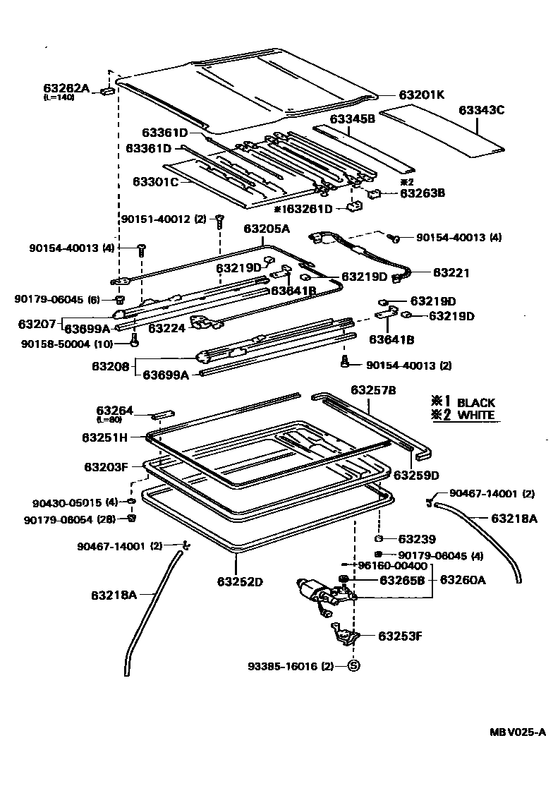 Toyota COROLLA 天窗板和背窗玻璃 EPC diagram — MBV025A