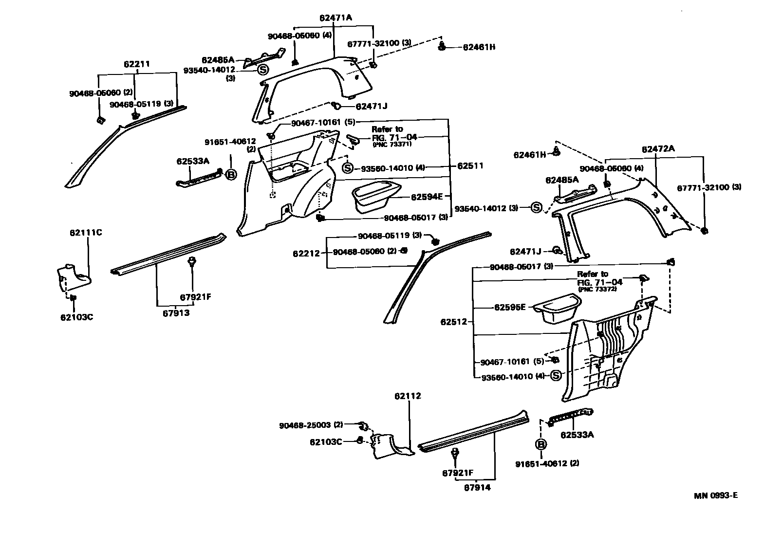 Toyota COROLLA 内饰板和车门防水胶条 EPC diagram — MN0993E