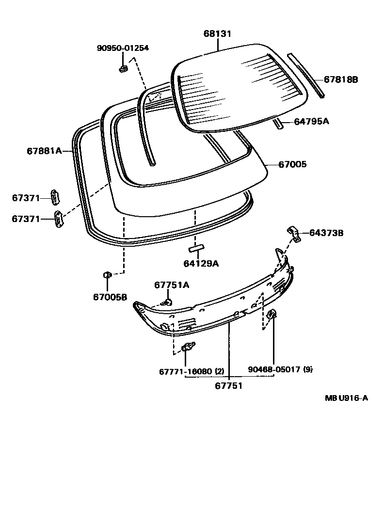 Toyota COROLLA 背门板和背门玻璃 EPC diagram — MBU916A