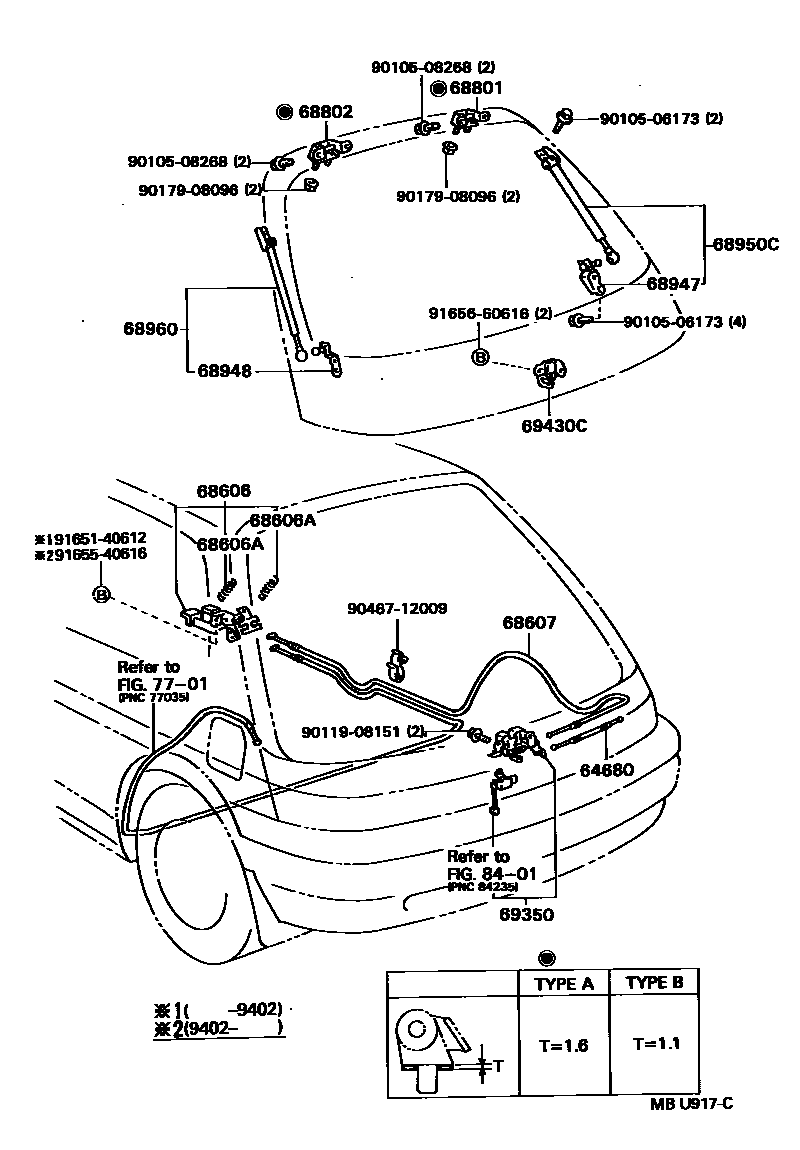Toyota COROLLA 背门锁和背门把手 EPC diagram — MBU917C