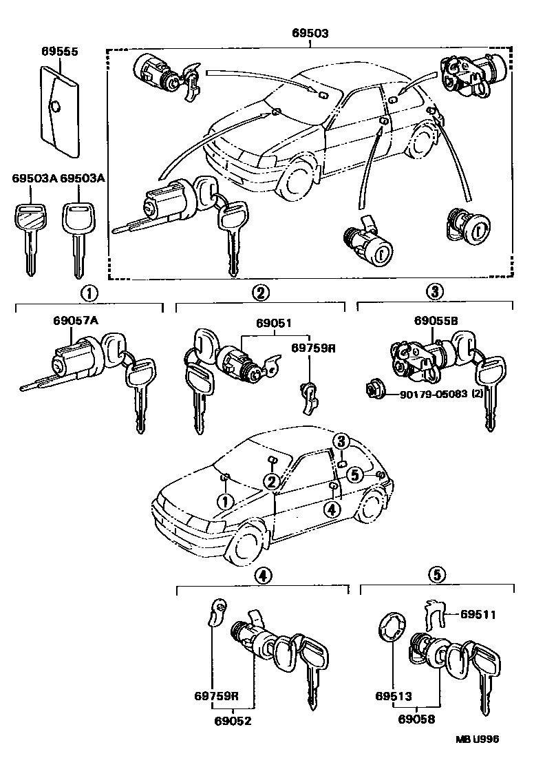 Toyota COROLLA 锁芯组件 EPC diagram — MBU996