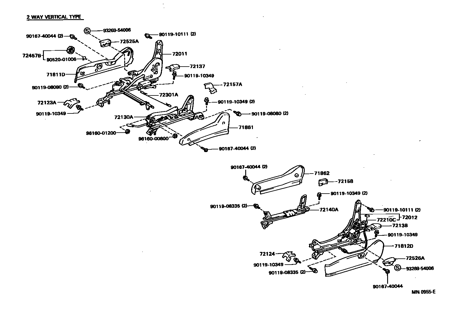 Toyota COROLLA 前排座椅和座椅滑轨 EPC diagram — MN0955E