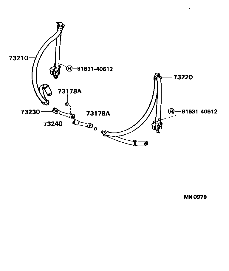 Toyota COROLLA 安全带和儿童保护座椅 EPC diagram — MN0978