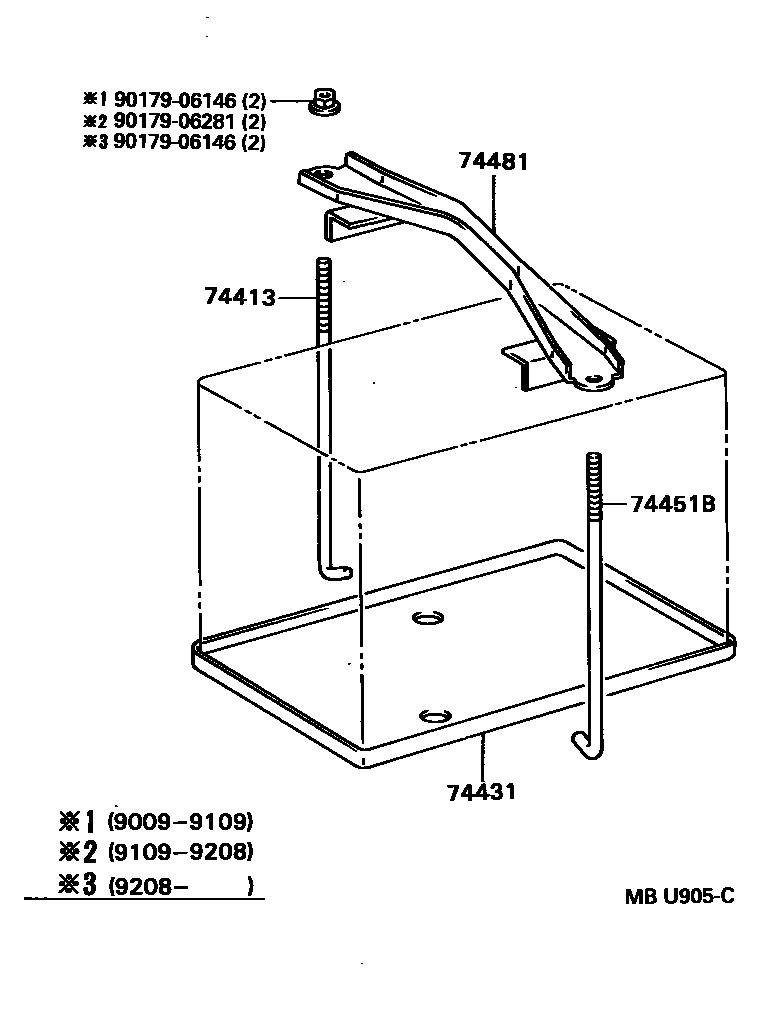 Toyota COROLLA battery holder EPC diagram — MBU905C