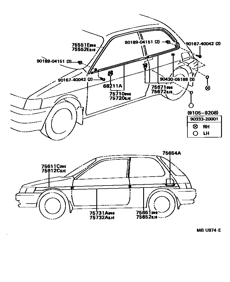 Toyota COROLLA 侧防护条 EPC diagram — MBU974E