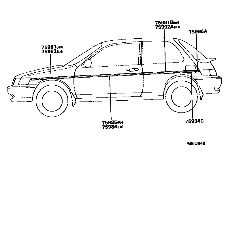 Toyota COROLLA 车身镶条 EPC diagram — MBU946
