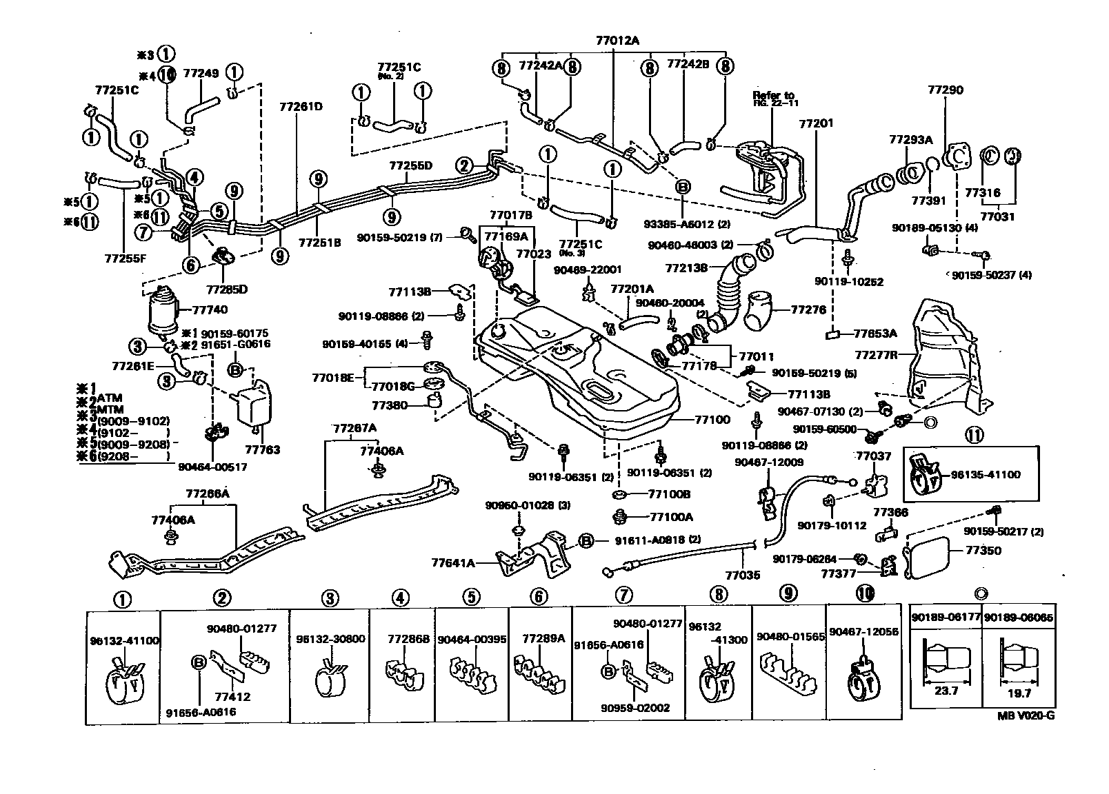 Toyota COROLLA 燃油箱和燃油管 EPC diagram — MBV020G