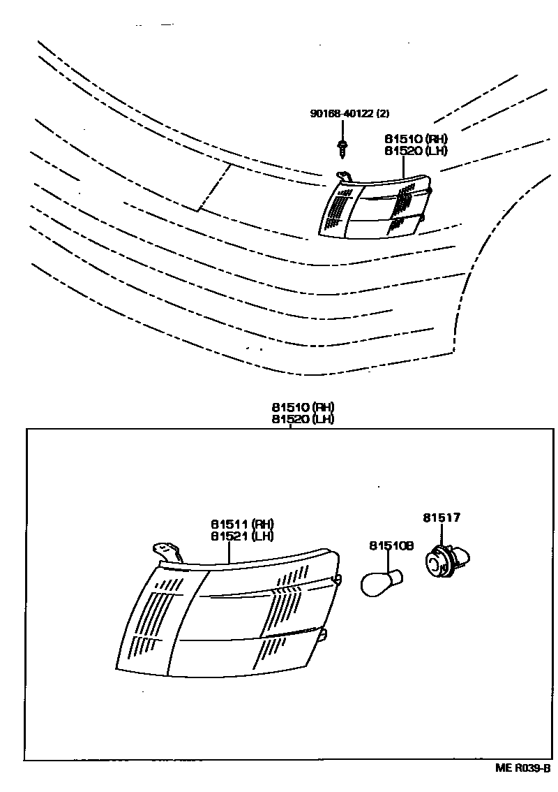 Toyota COROLLA 前转向灯 EPC diagram — MER039B