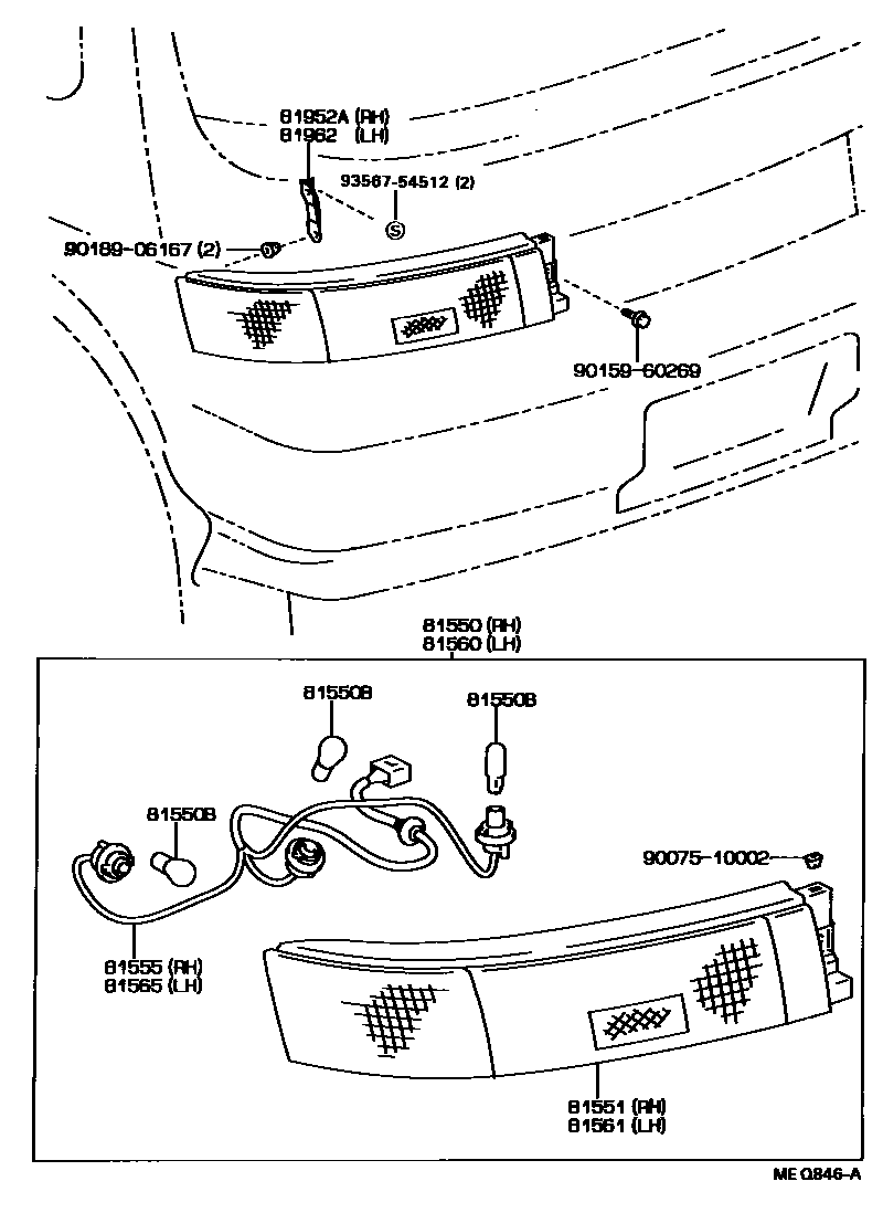 Toyota COROLLA 后组合灯 EPC diagram — MEQ846A