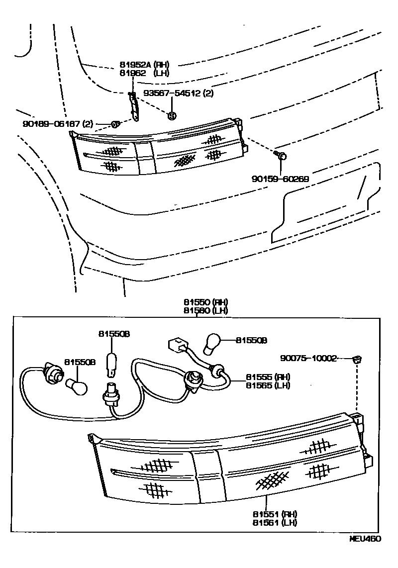 Toyota COROLLA 后组合灯 EPC diagram — MEU460
