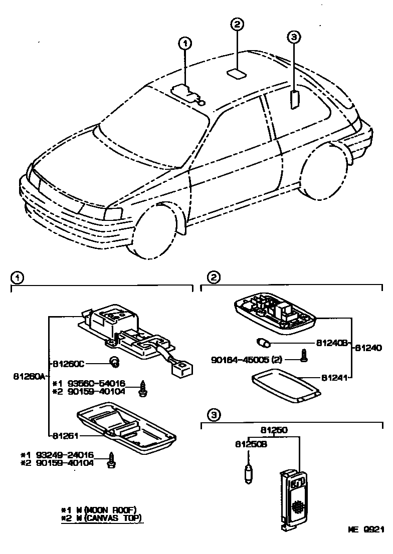 Toyota COROLLA 车内灯 EPC diagram — MEQ921