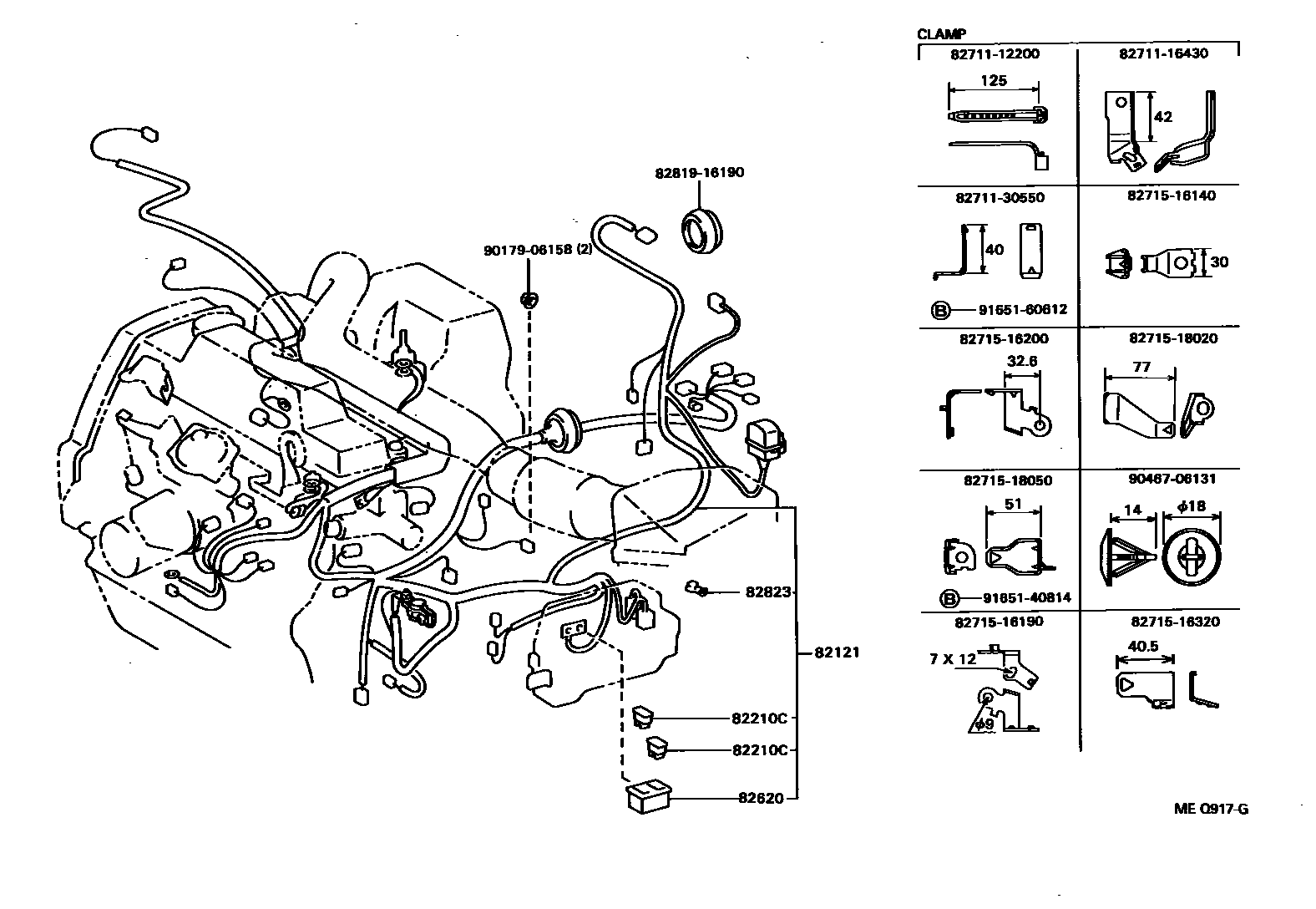 Toyota COROLLA 线束和卡夹 EPC diagram — MEQ917G