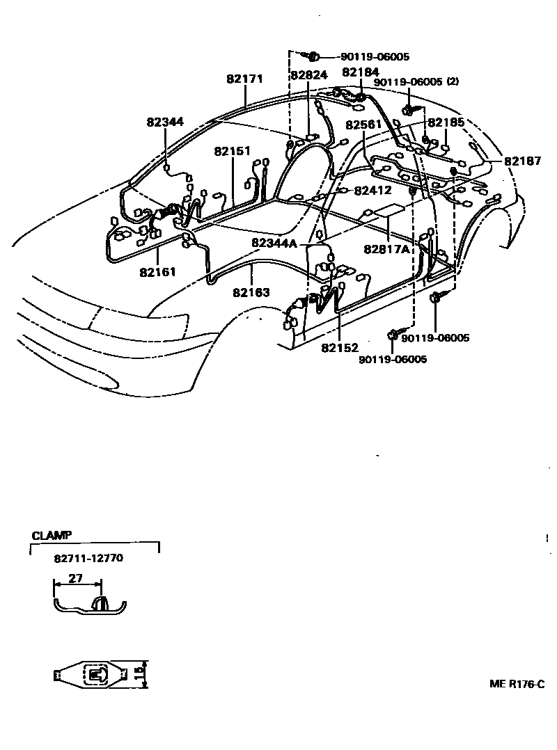 Toyota COROLLA 线束和卡夹 EPC diagram — MER176C