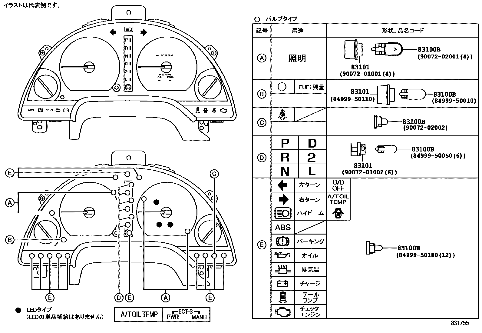 Toyota COROLLA 仪表 EPC diagram — 831755
