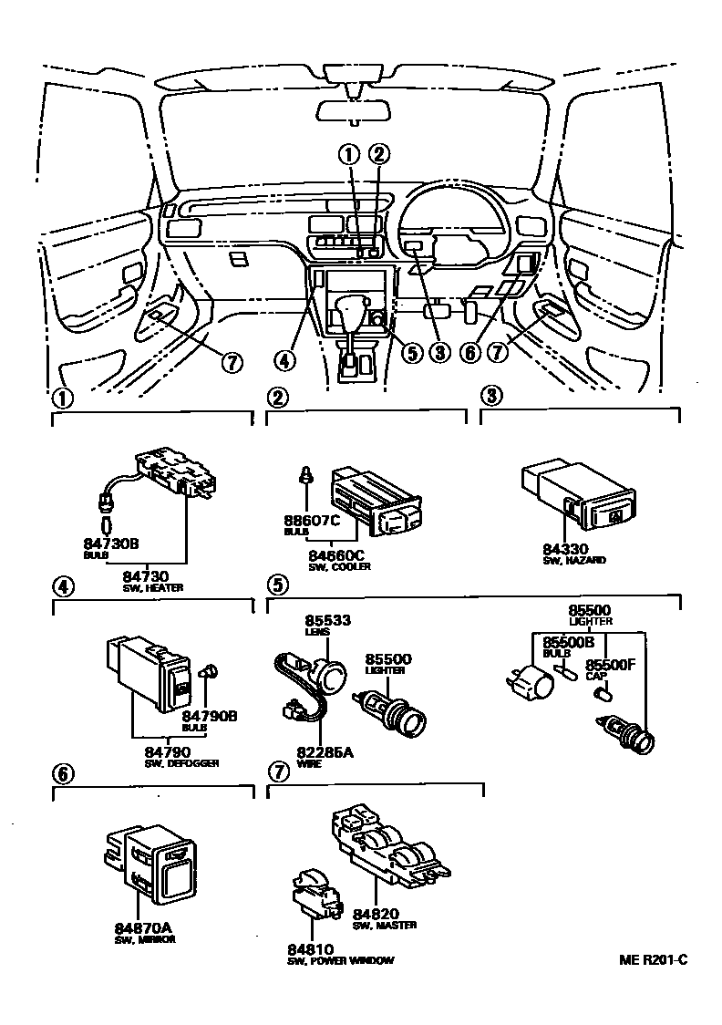 Toyota COROLLA 开关和继电器和ECU EPC diagram — MER201C