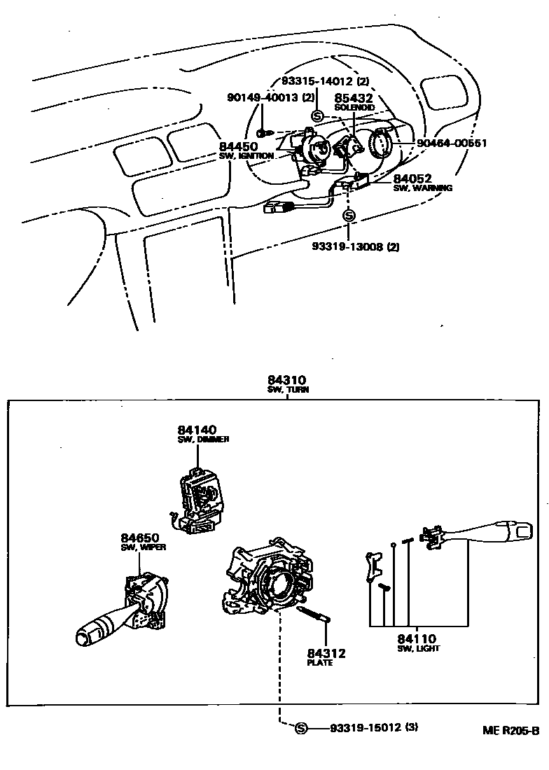 Toyota COROLLA 开关和继电器和ECU EPC diagram — MER205B