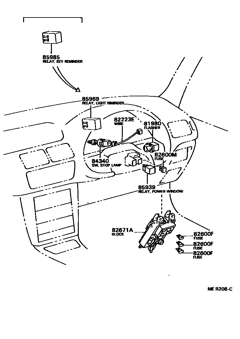 Toyota COROLLA 开关和继电器和ECU EPC diagram — MER208C