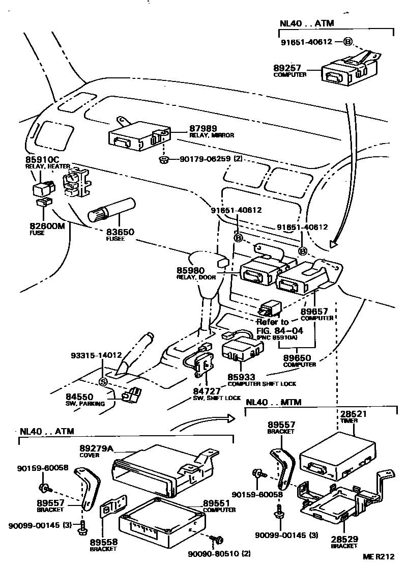 Toyota COROLLA 开关和继电器和ECU EPC diagram — MER212